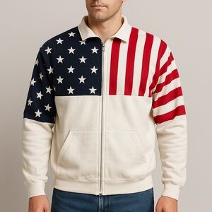 Vtg ESY USA Flag Full Zip Sweatshirt XXL Stars & Stripes Patriotic Jacket